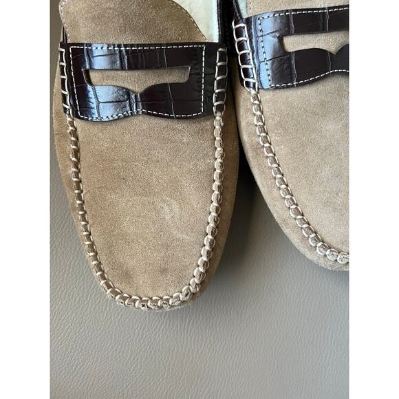 Cole Haan Loafers Mens 10 Sheep Fur Line Shoes Slippers Tan Suede Leather Brown main image 5